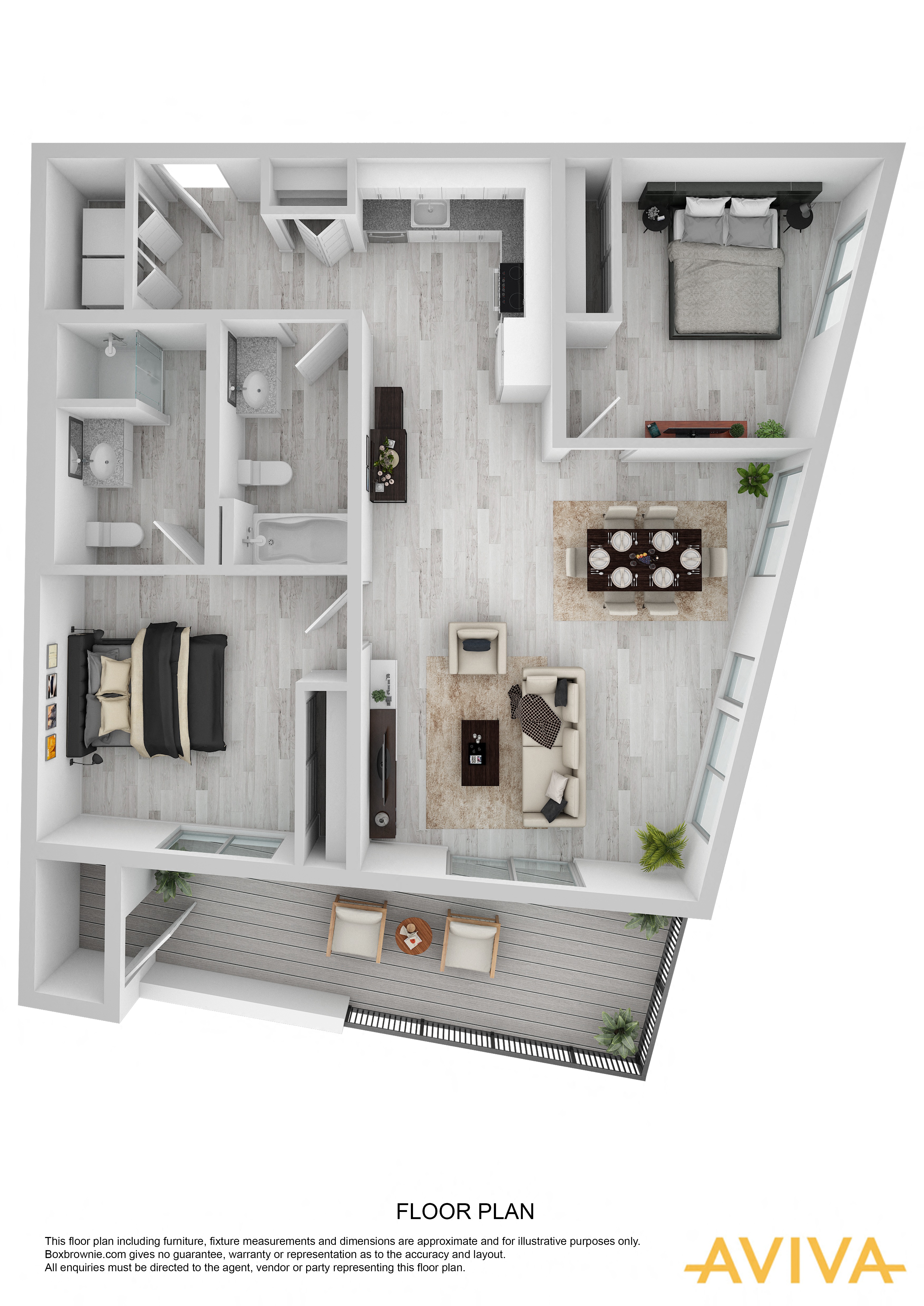 Floor plan for 2 beds, 2 baths, 941 sqft